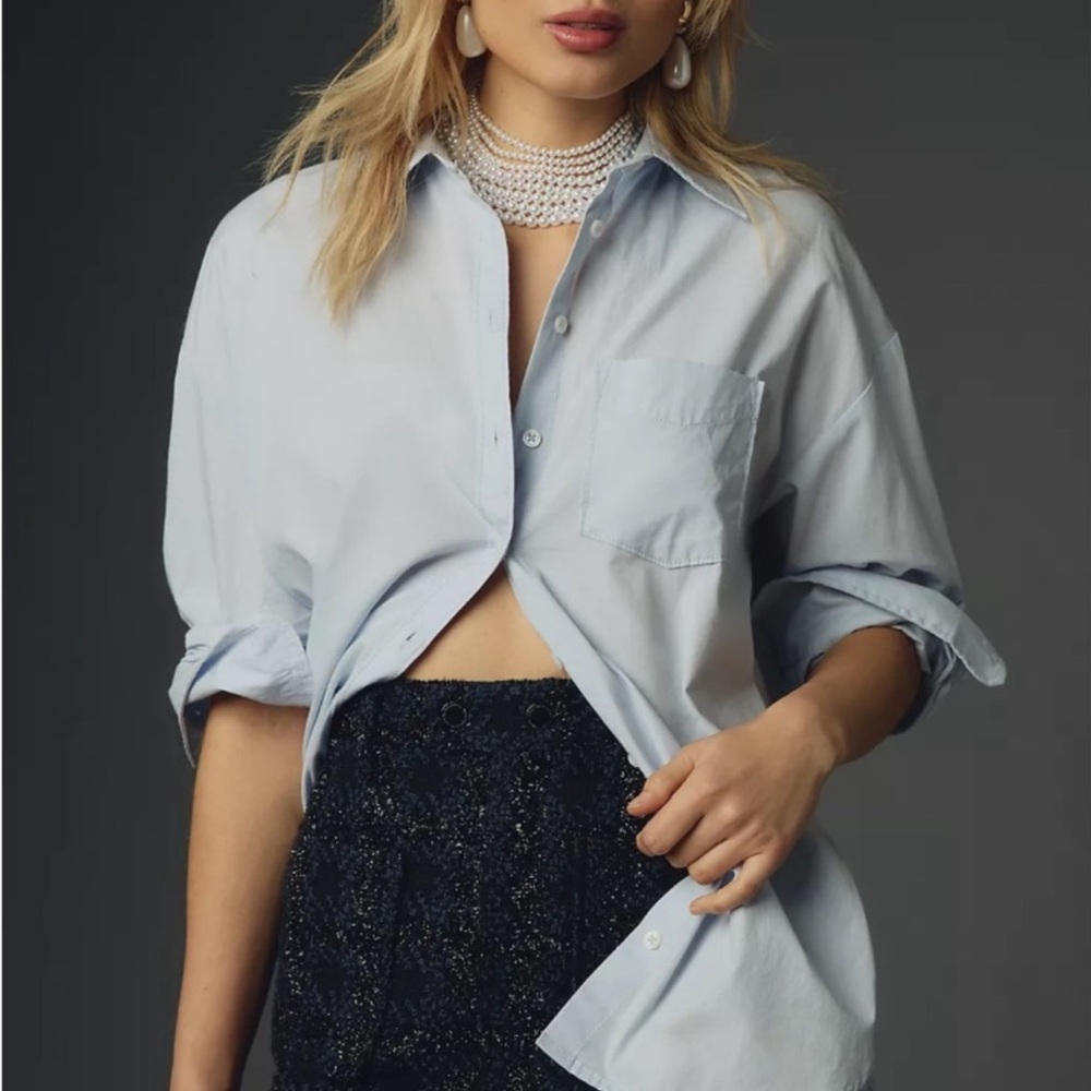 Anthropologie Bennet Buttondown Shirt by Maeve Sky Blue Cotton Oversized NWT